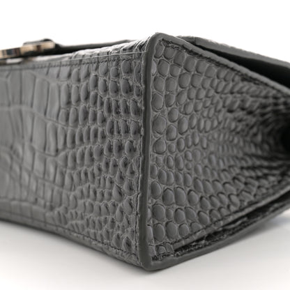 Balenciaga Shiny Calfskin Crocodile Embossed Medium Hourglass Top Handle Bag Dark Grey 10 of 10