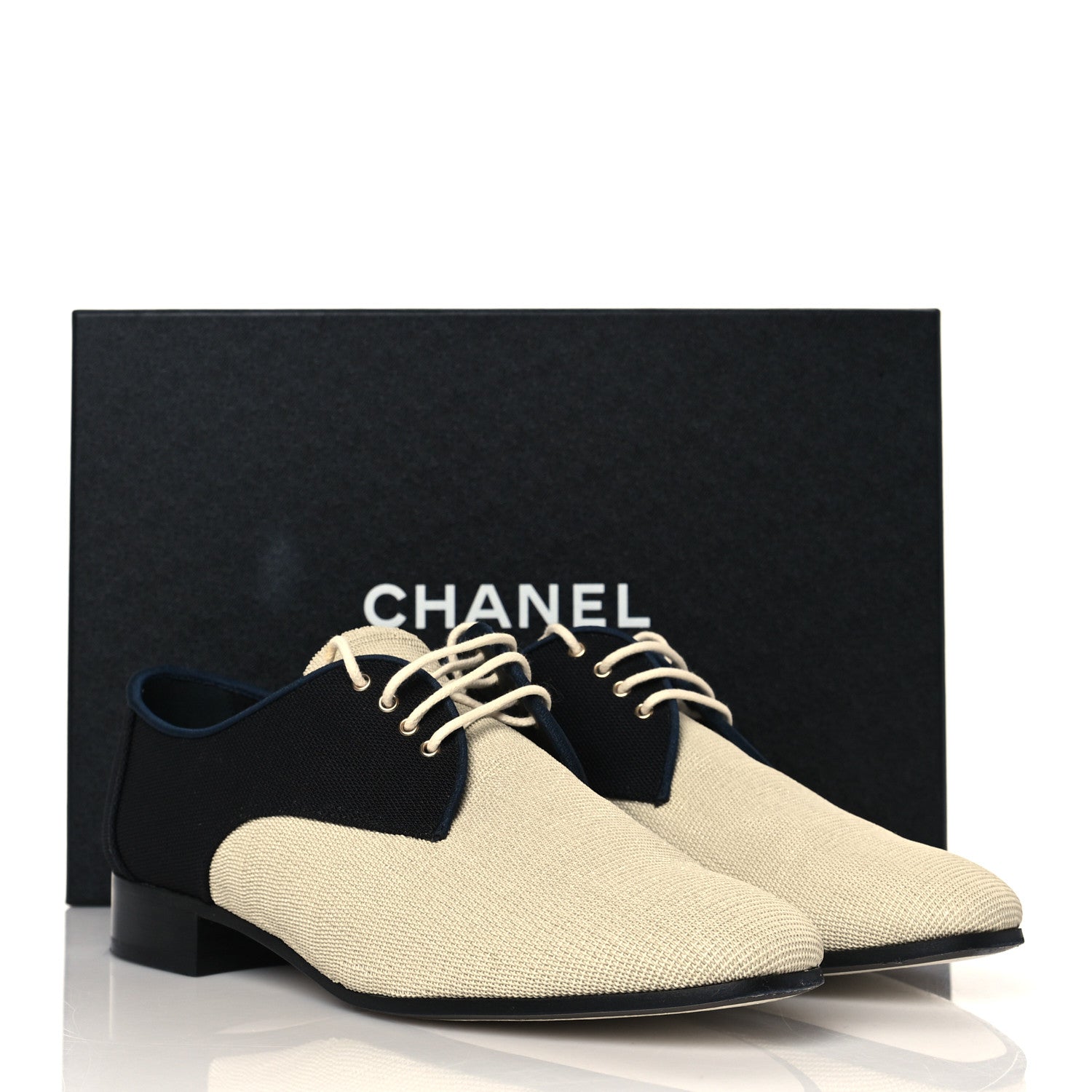 Chanel Fabric Lace Up CC Oxfords 39 Beige Black 10 of 10
