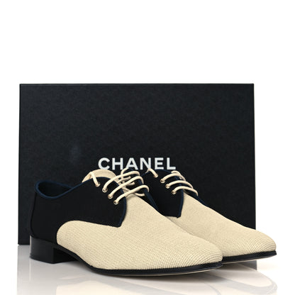 Chanel Fabric Lace Up CC Oxfords 39 Beige Black 10 of 10
