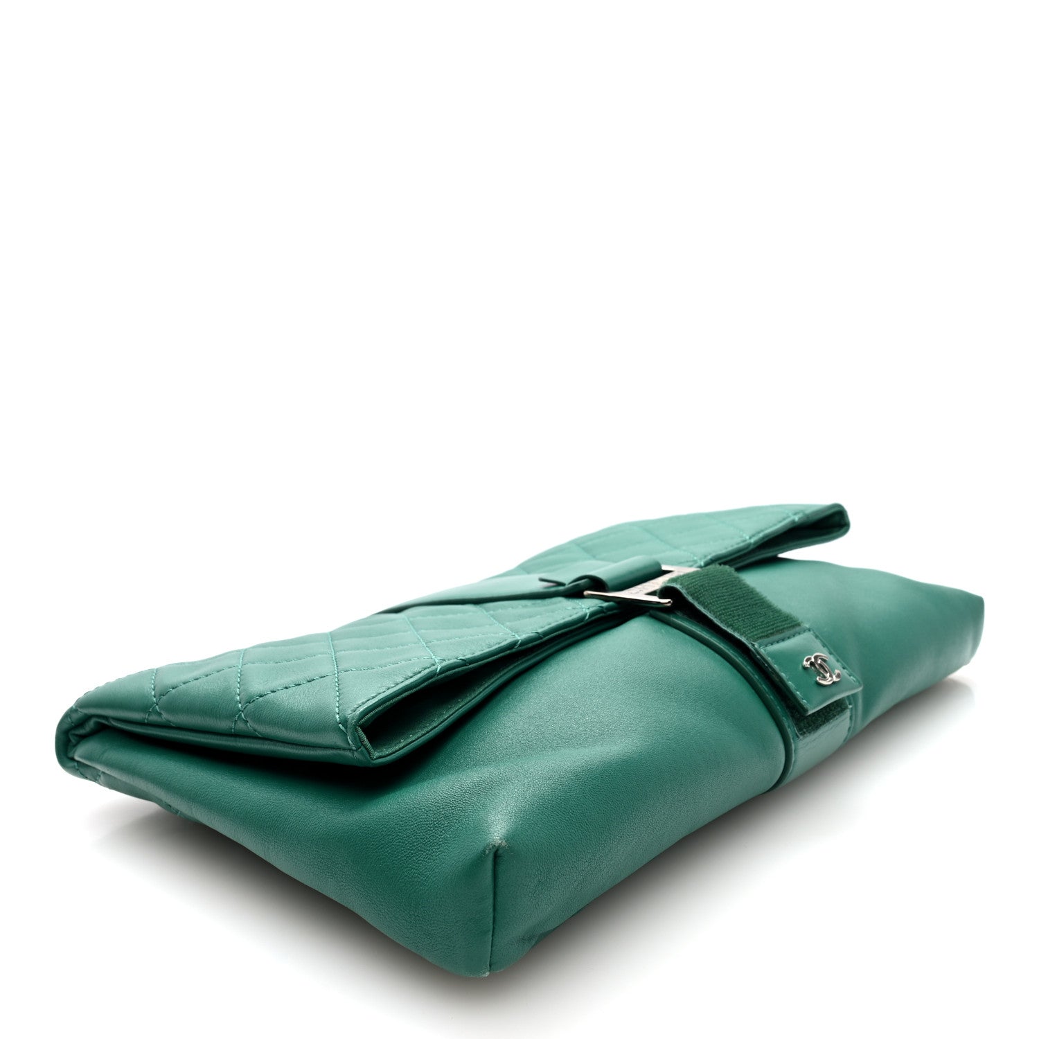 Chanel Lambskin Quilted Grip Clutch Dark Green 4 of 7