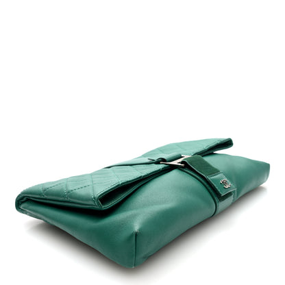 Chanel Lambskin Quilted Grip Clutch Dark Green 4 of 7
