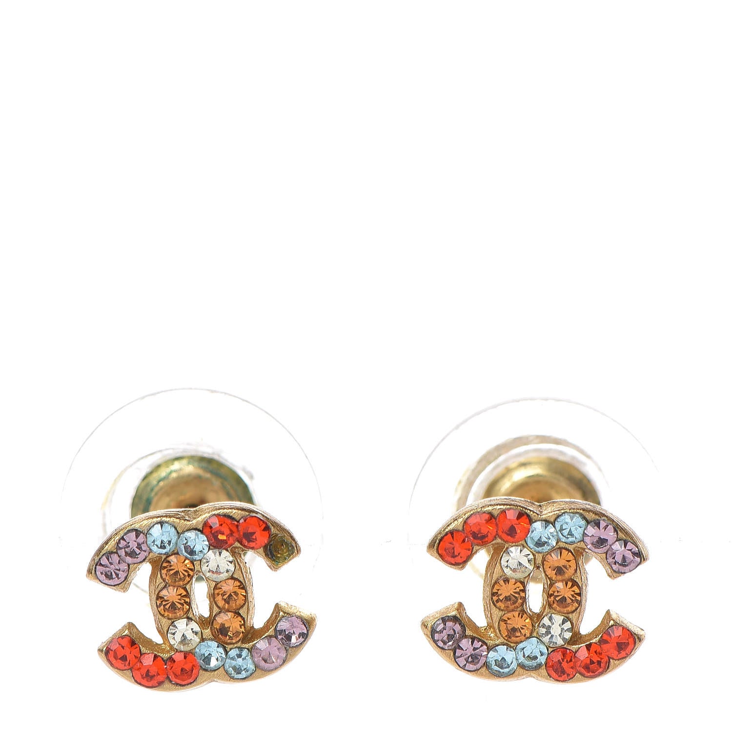 Chanel Crystal CC Earrings Gold Multicolor 1 of 6