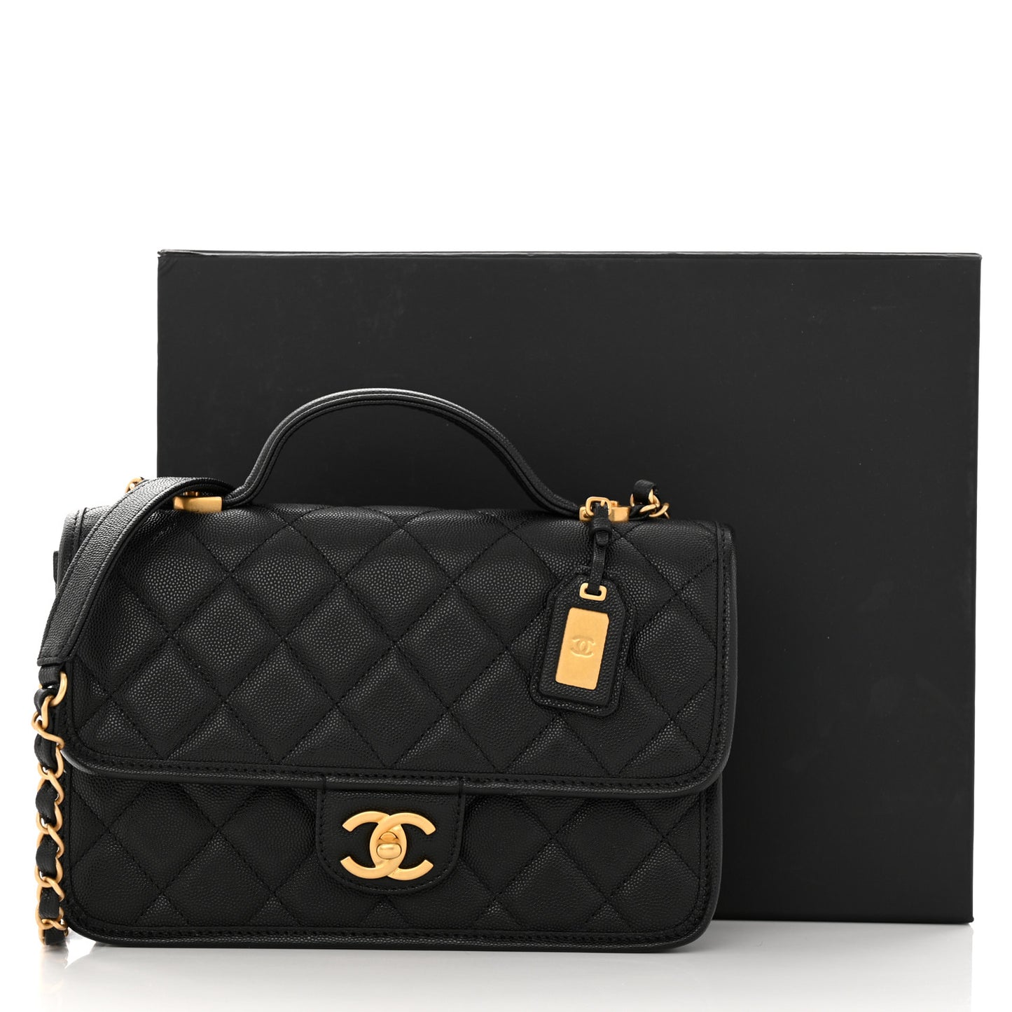 Caviar Quilted School Memory Small Top Handle Flap Black