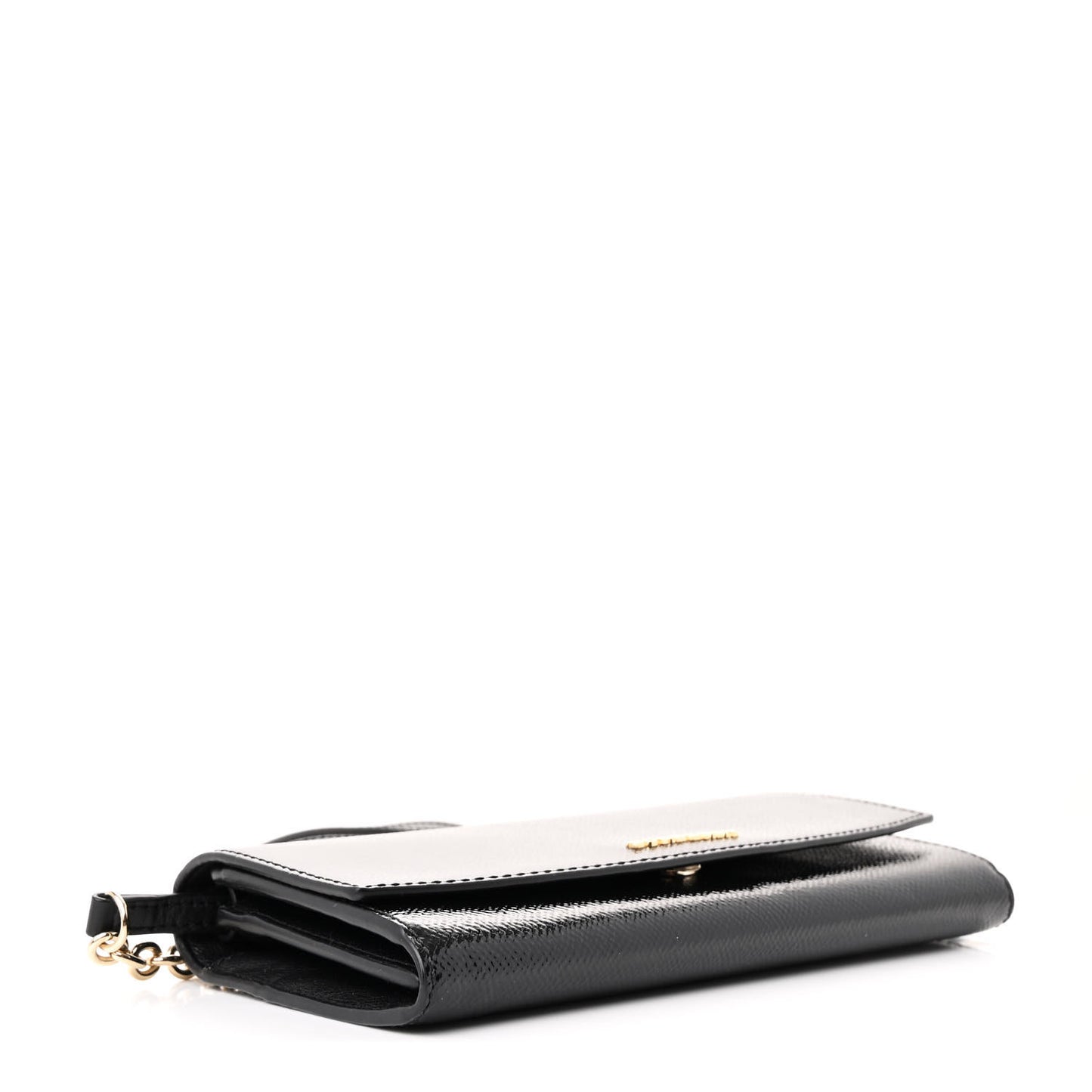 Patent Grainy Calfskin Henley Wallet On Chain Black
