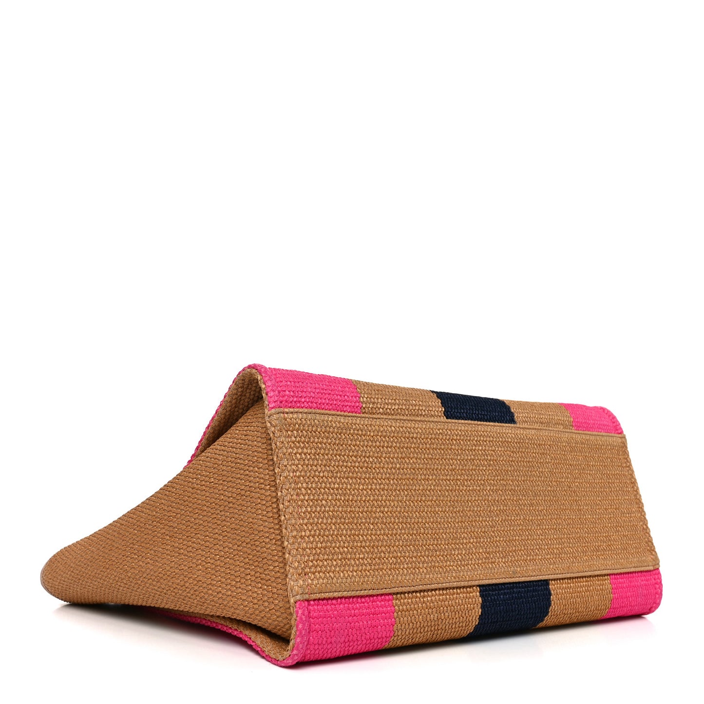 Straw Raffia Calfskin Striped Medium Deauville Tote Dark Beige Fuchsia Navy Blue