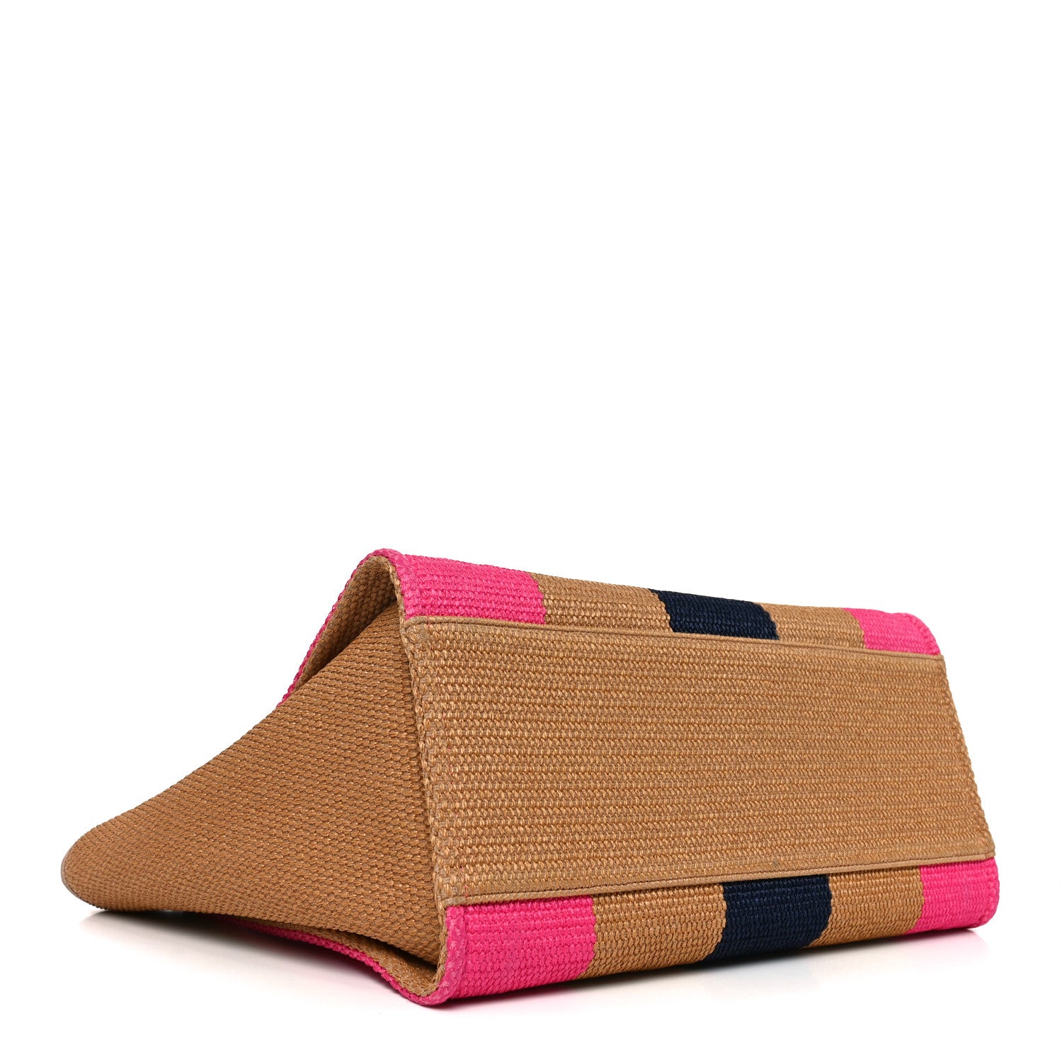 Chanel Straw Raffia Calfskin Striped Medium Deauville Tote Dark Beige Fuchsia Navy Blue 4 of 11