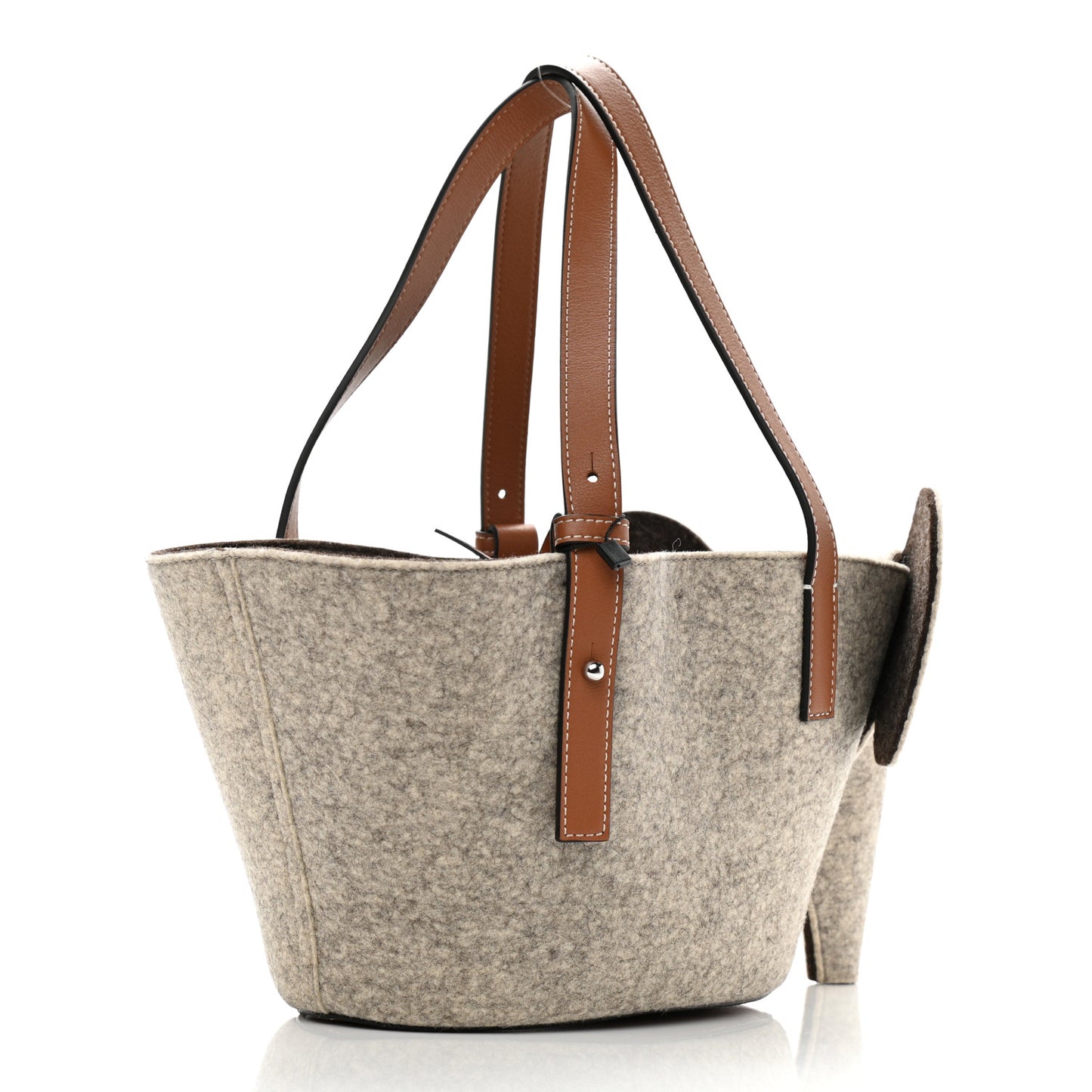 Felt Calfskin Elephant Basket Tote Beige Brown