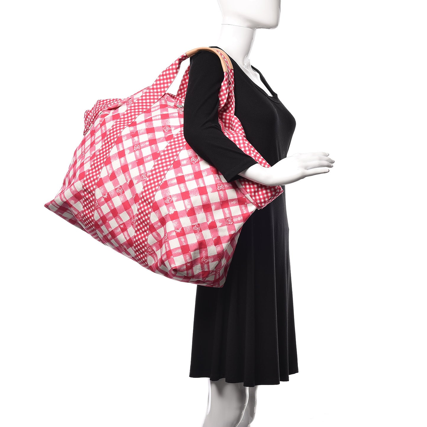 Canvas Gingham Printed CC Tote Pink White