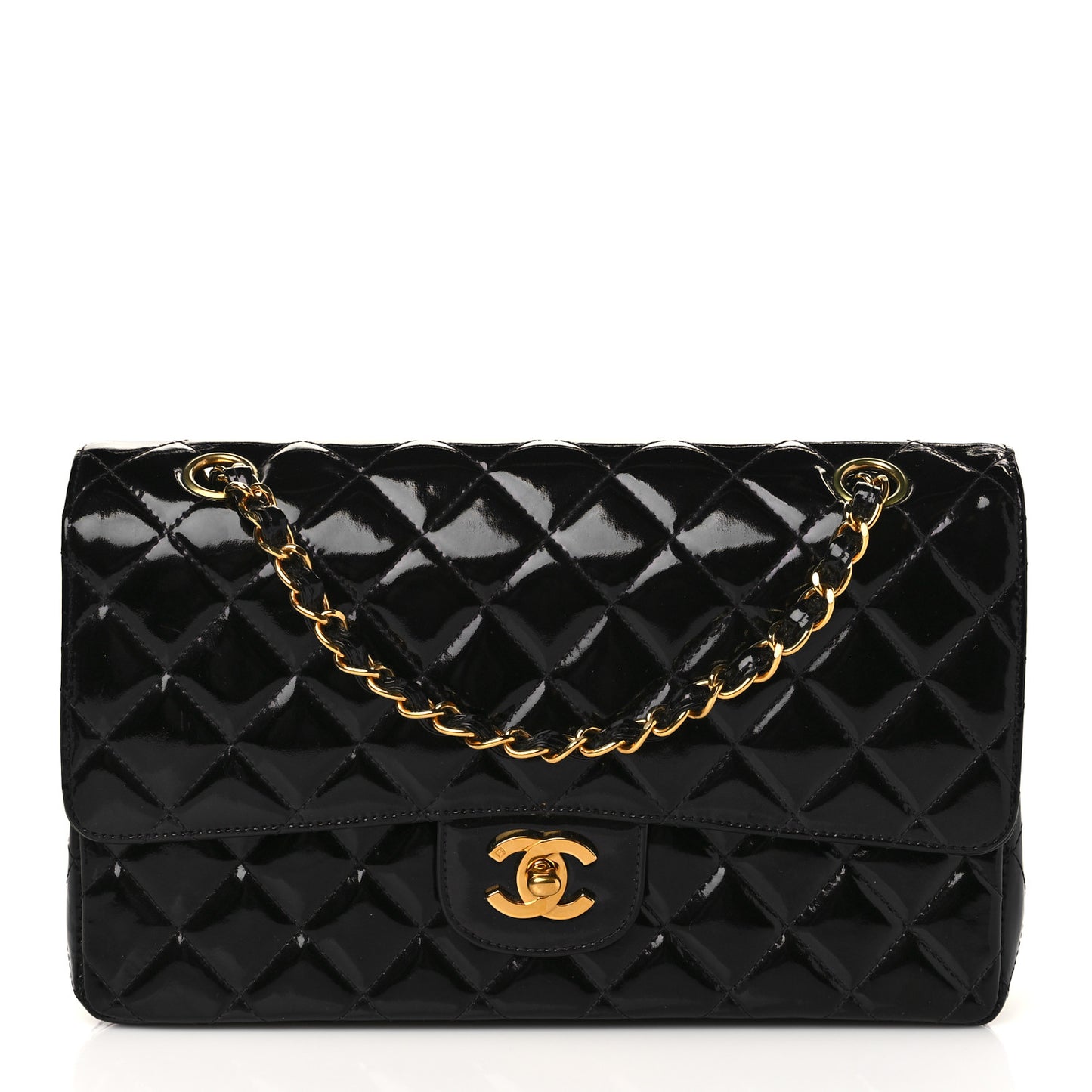 Patent Quilted Medium Double Flap Black