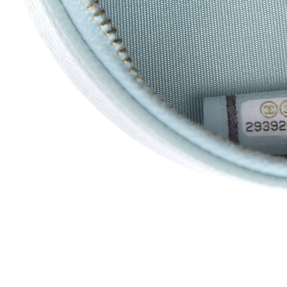 Chanel Caviar Camellia Embossed Round Clutch With Chain Light Blue 7 of 10