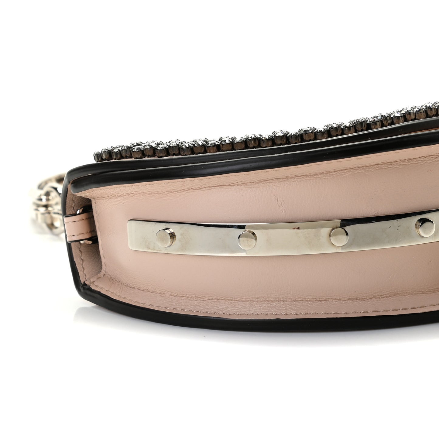 Calfskin Crystal Embellished Small Nile Bracelet Minaudiere Bag Cement Pink
