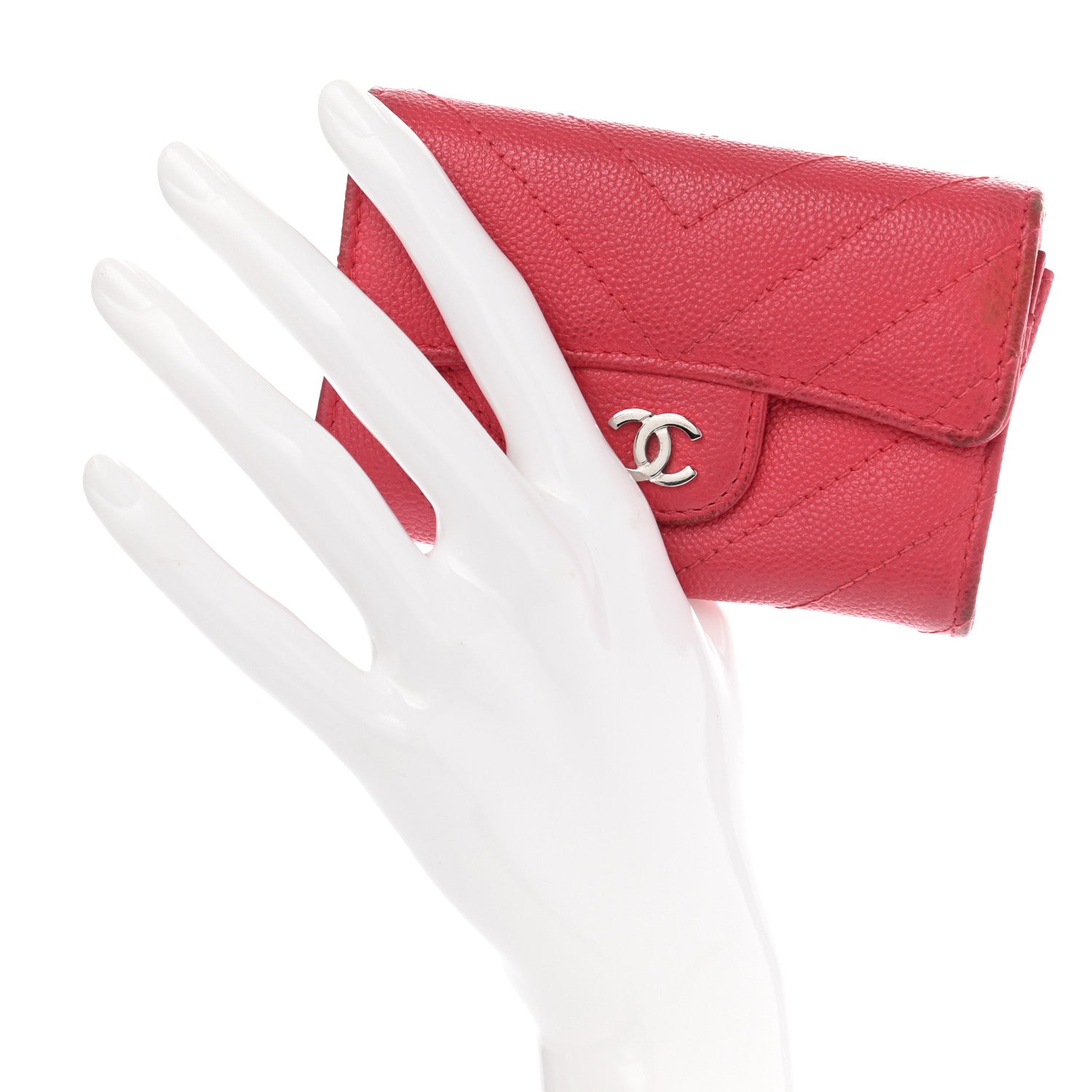 Chanel Caviar Chevron Quilted Flap Card Holder Red 2 of 11
