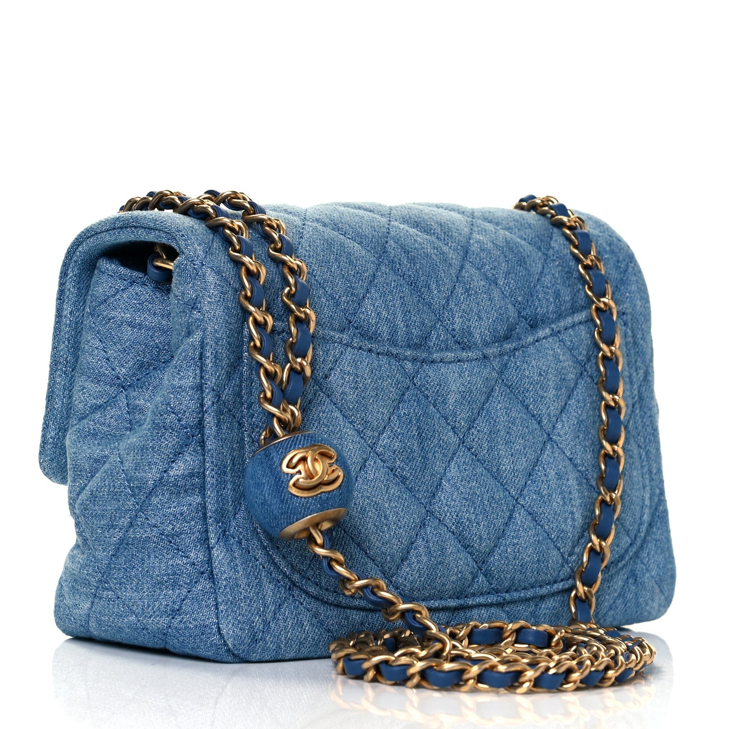 Denim Quilted Mini Pearl Crush Flap Blue