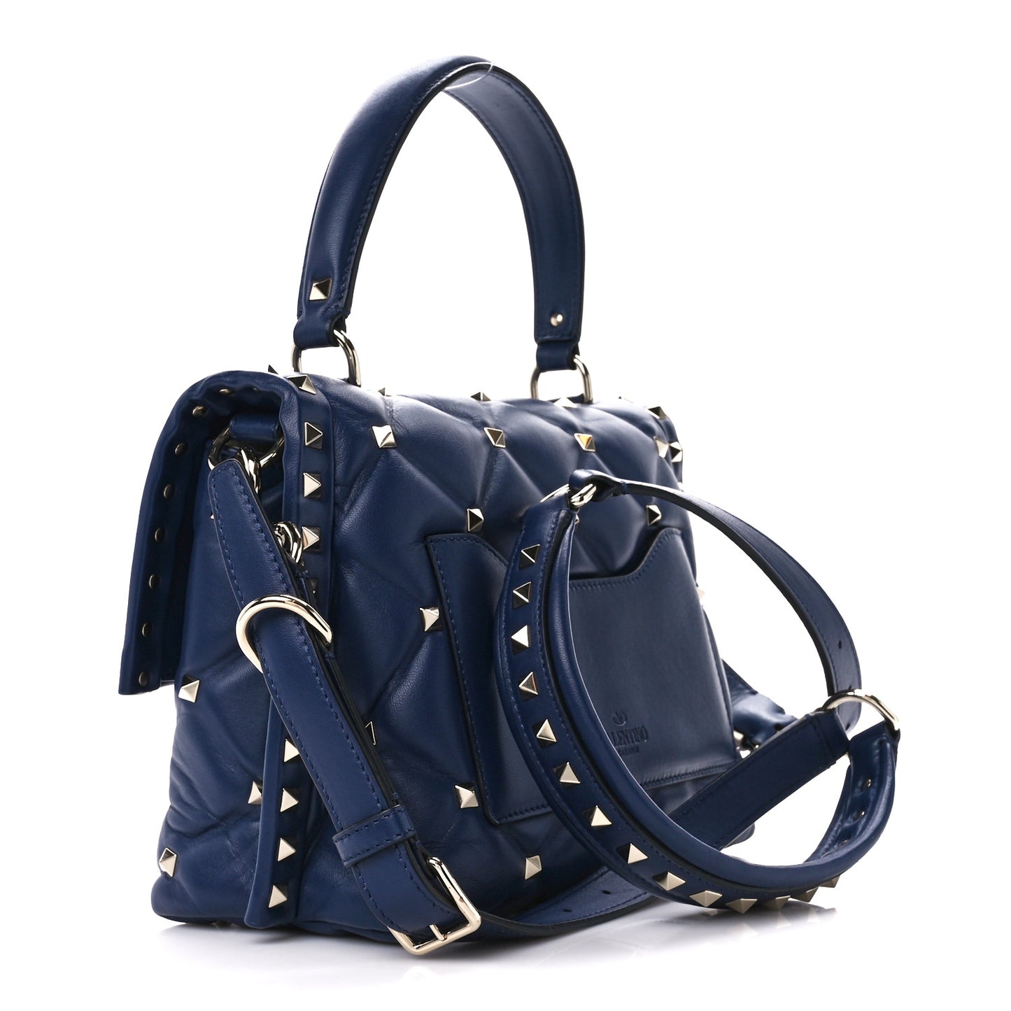 Lambskin VLTN Print Candystud Top Handle Bag Navy