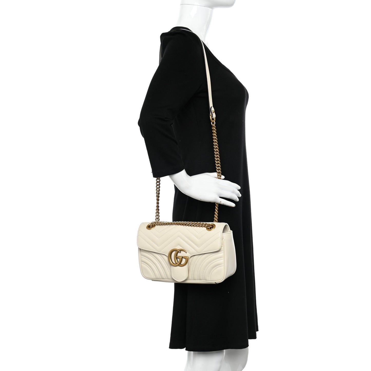 Calfskin Matelasse Small GG Marmont Shoulder Bag White