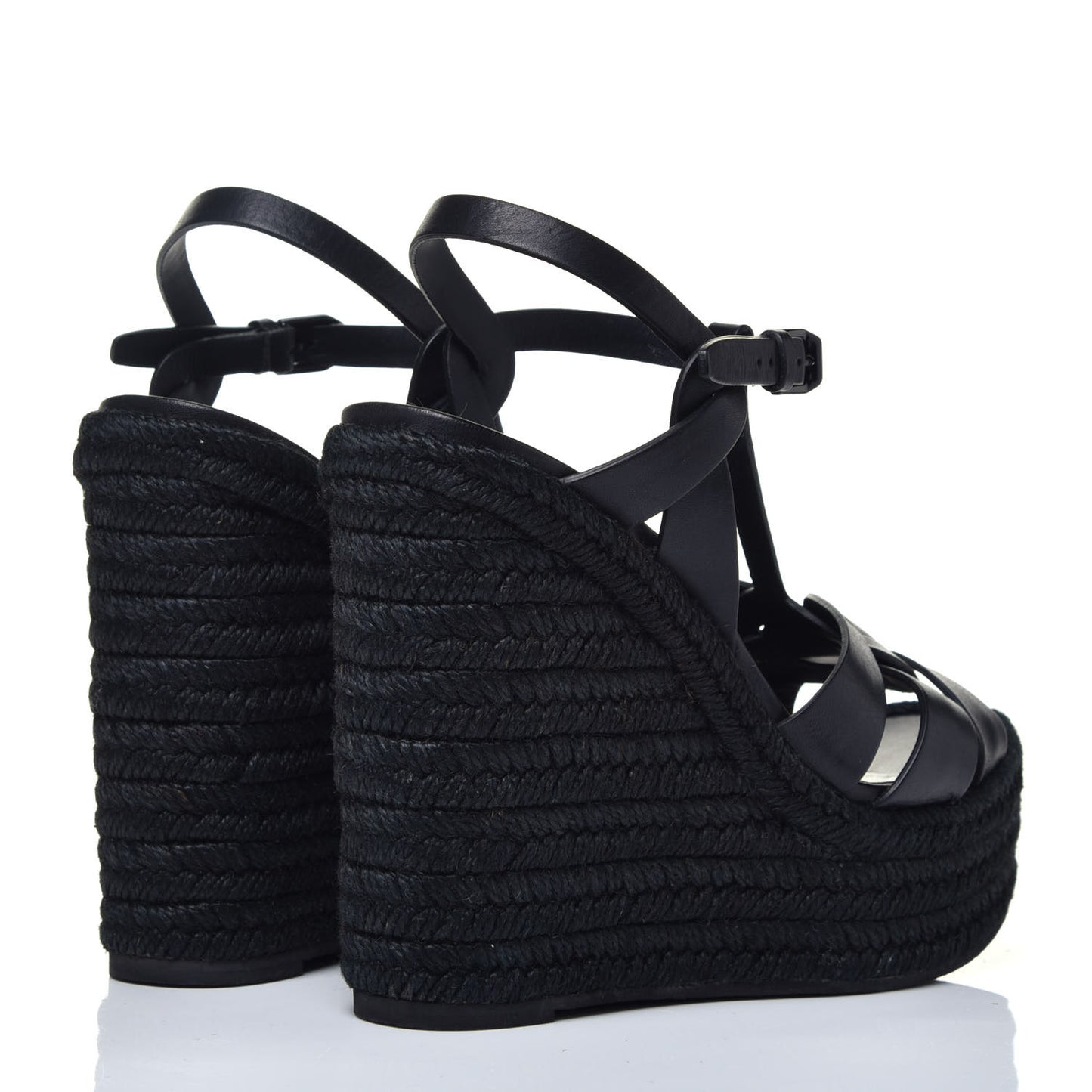 Calfskin Tribute 95 Platform Espadrille Wedge Sandals 38.5 Black