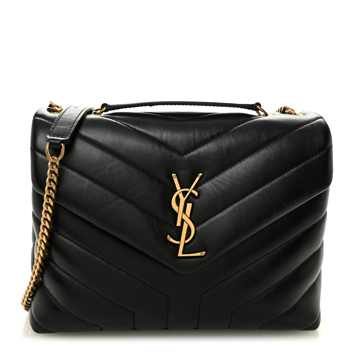 Calfskin Y Quilted Monogram Small Loulou Chain Satchel Black