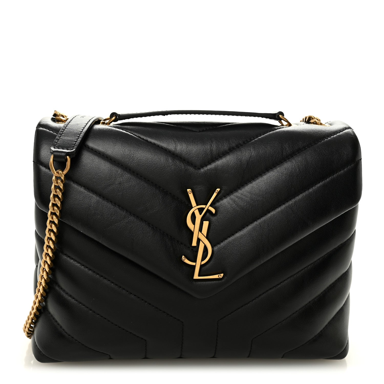 Saint Laurent Calfskin Y Quilted Monogram Small Loulou Chain Satchel Black 1 of 10