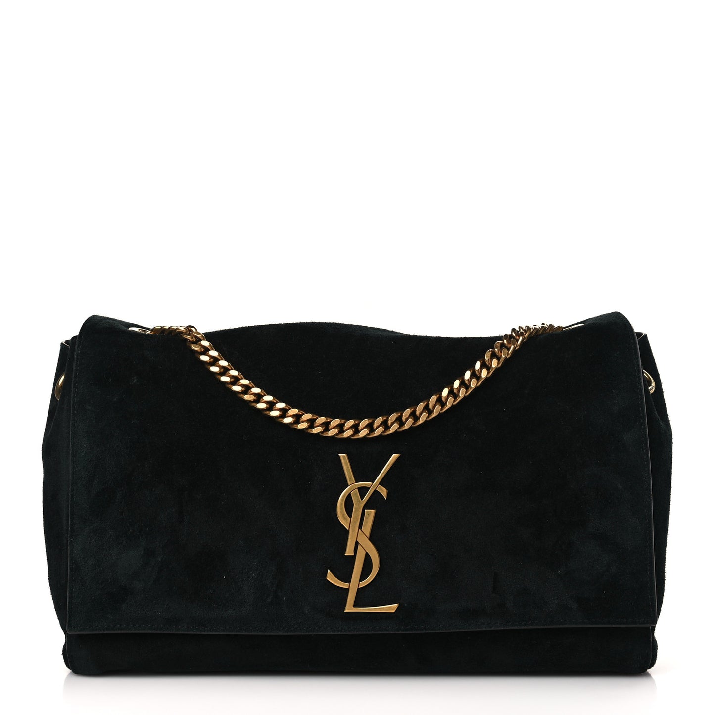 Smooth Calfskin Suede Medium Reversible Monogram Kate Satchel Black
