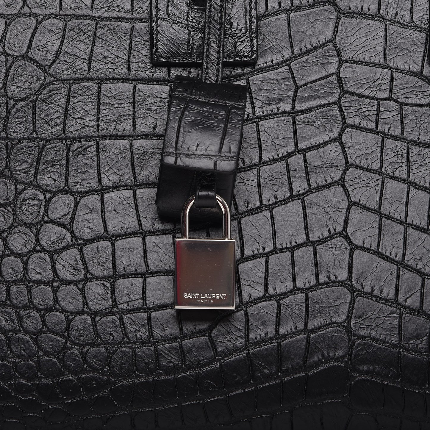 Calfskin Crocodile Embossed Small Sac de Jour Black