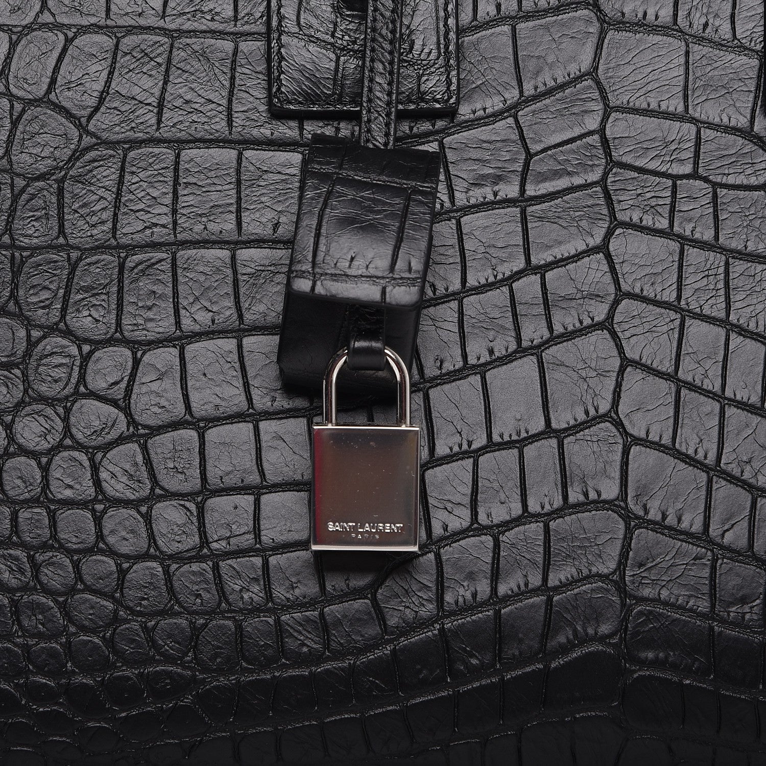 Saint Laurent Calfskin Crocodile Embossed Small Sac de Jour Black 9 of 11