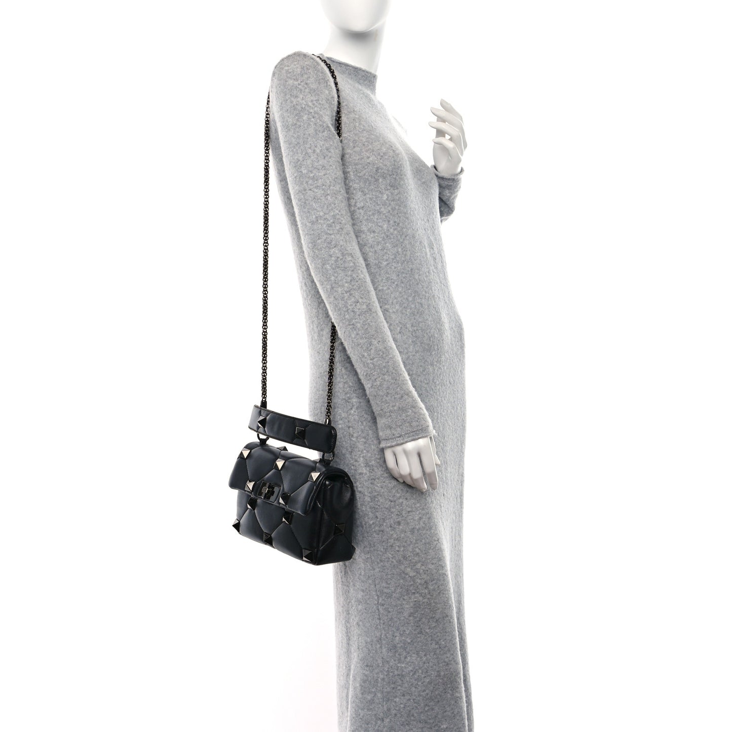 Nappa Monochrome Medium Roman Stud Shoulder Bag Black