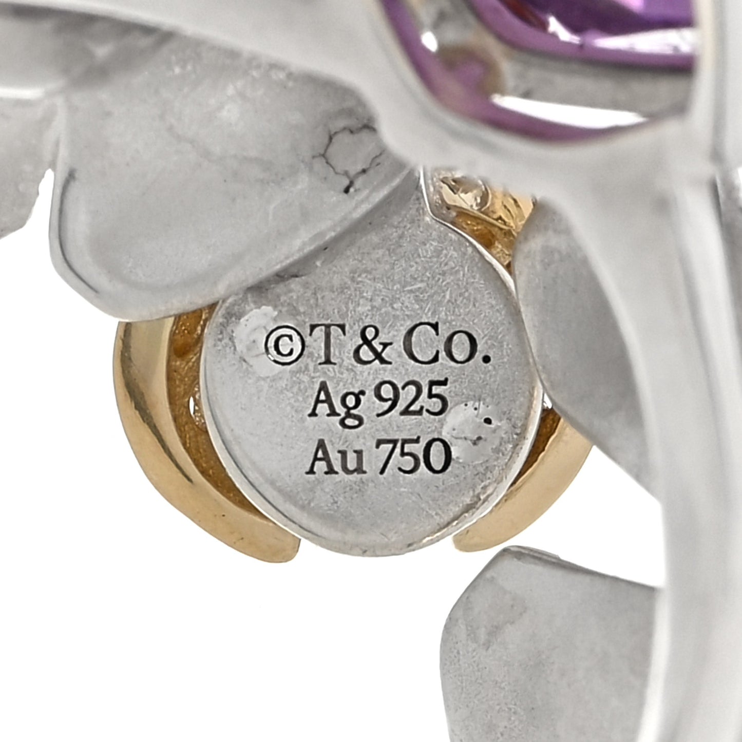 Sterling Silver 18K Yellow Gold Amethyst Return to Tiffany Love Bugs Ring 58 8.25