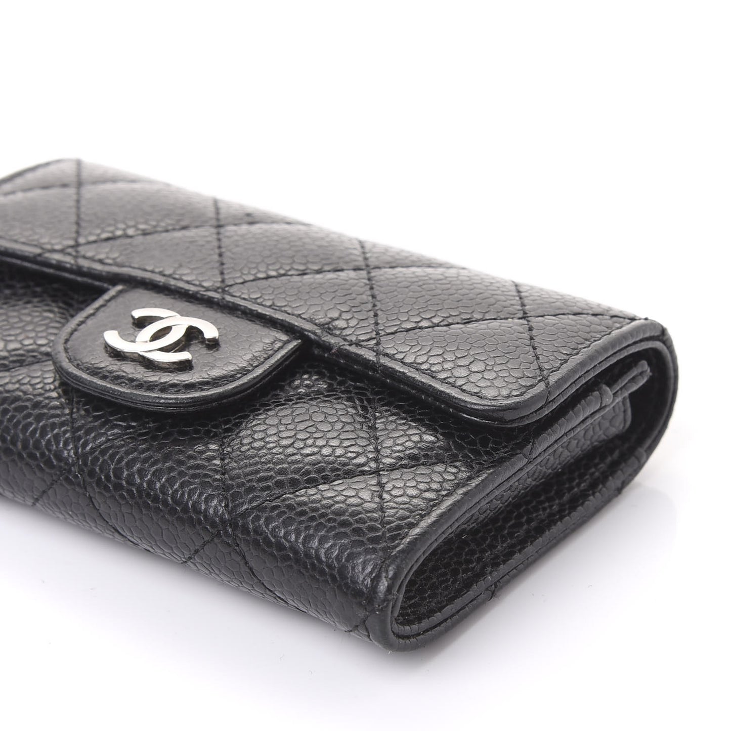 Caviar Quilted Flap Card Holder Black