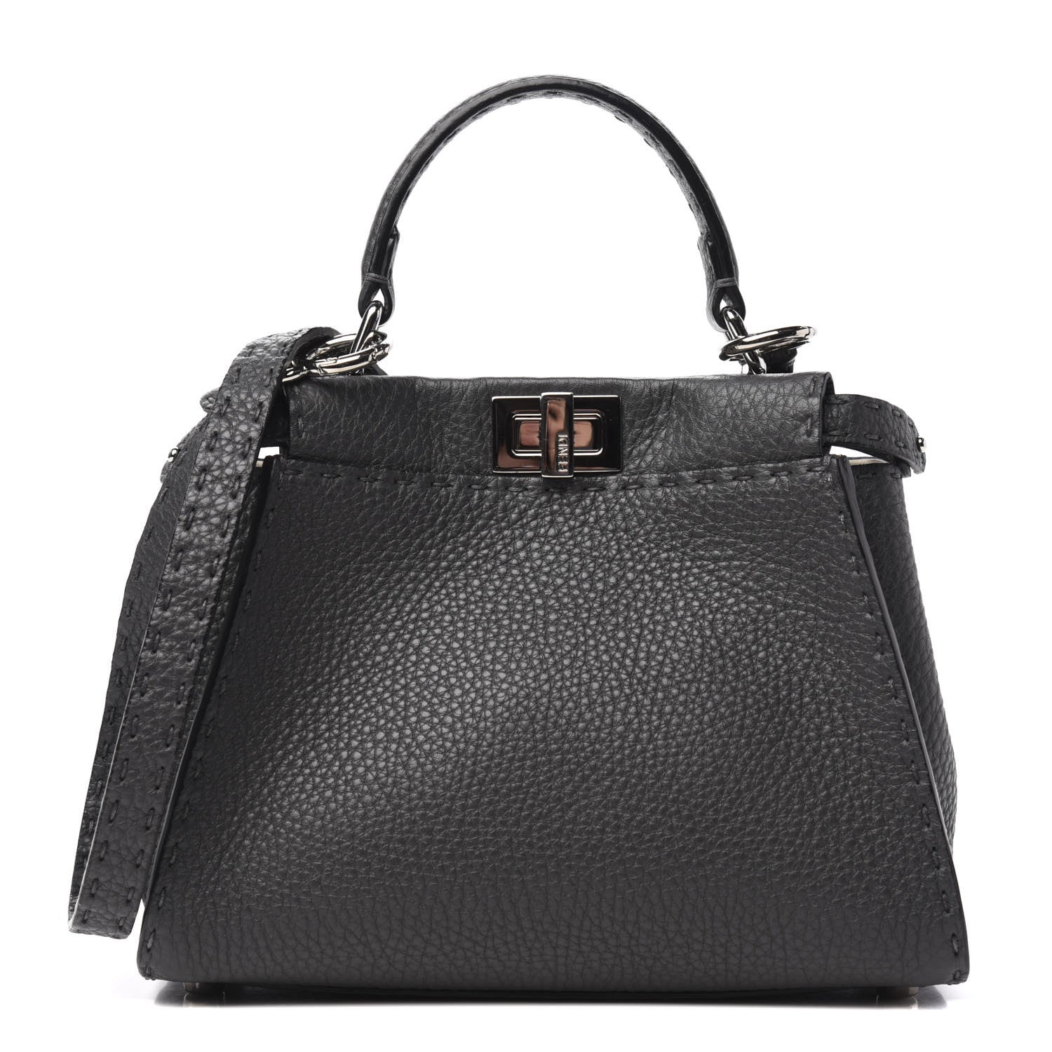 Fendi Cuoio Romano Selleria Bi-Color Mini Peekaboo Iconic Satchel Asfalto Latte 1 of 10