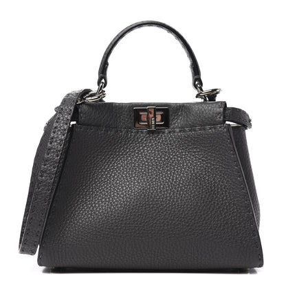 Fendi Cuoio Romano Selleria Bi-Color Mini Peekaboo Iconic Satchel Asfalto Latte 1 of 10
