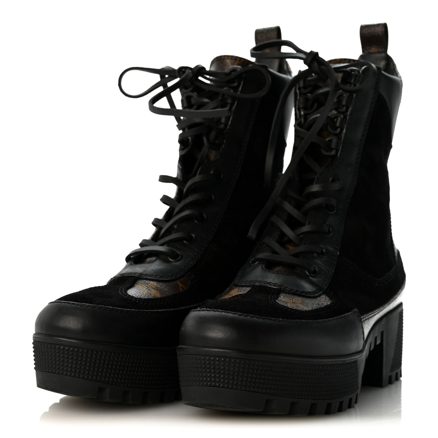Suede Calfskin Monogram Laureate Platform Desert Boots 36.5 Black