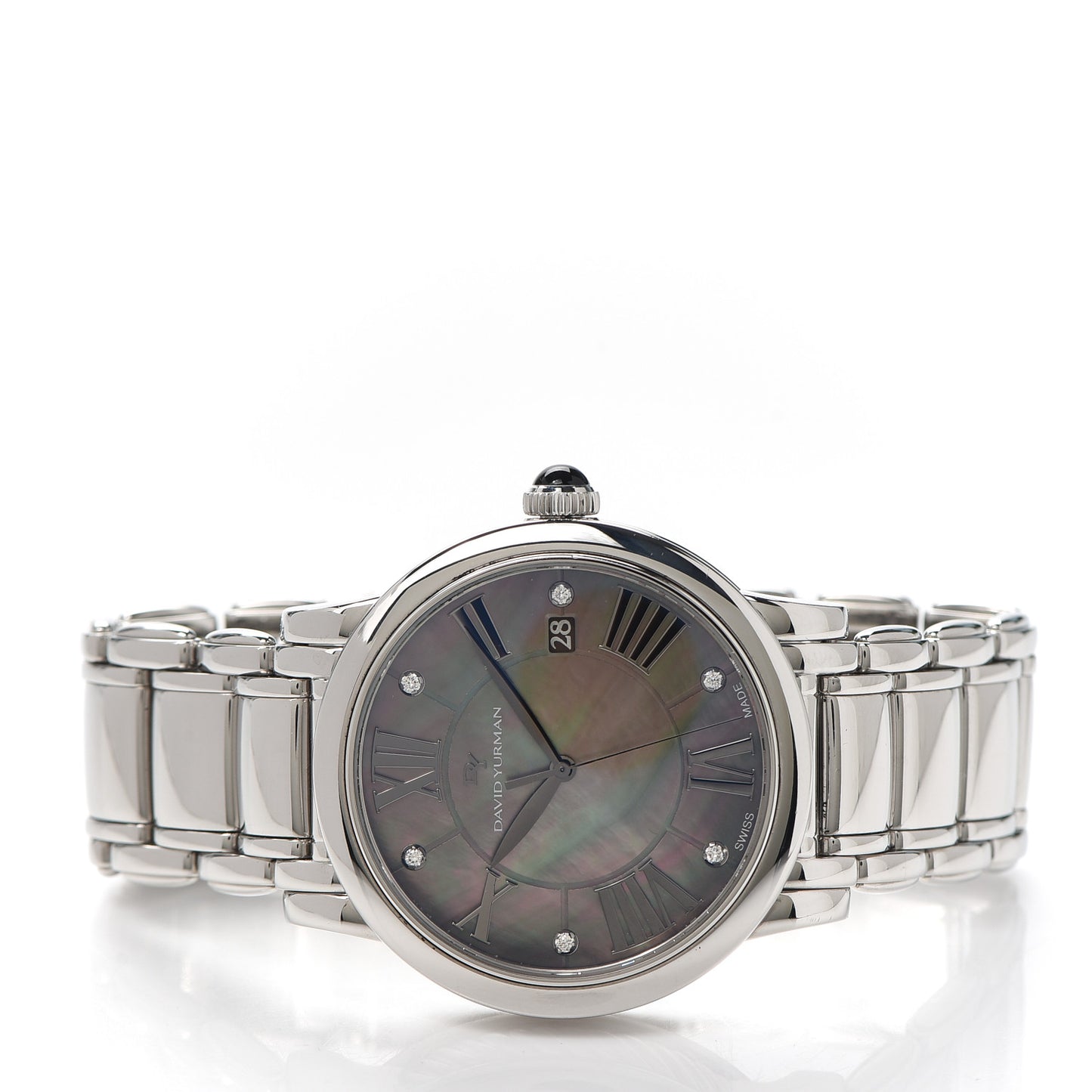Stainless Steel Diamond Black Mother of Pearl 38mm Classic Quartz Watch