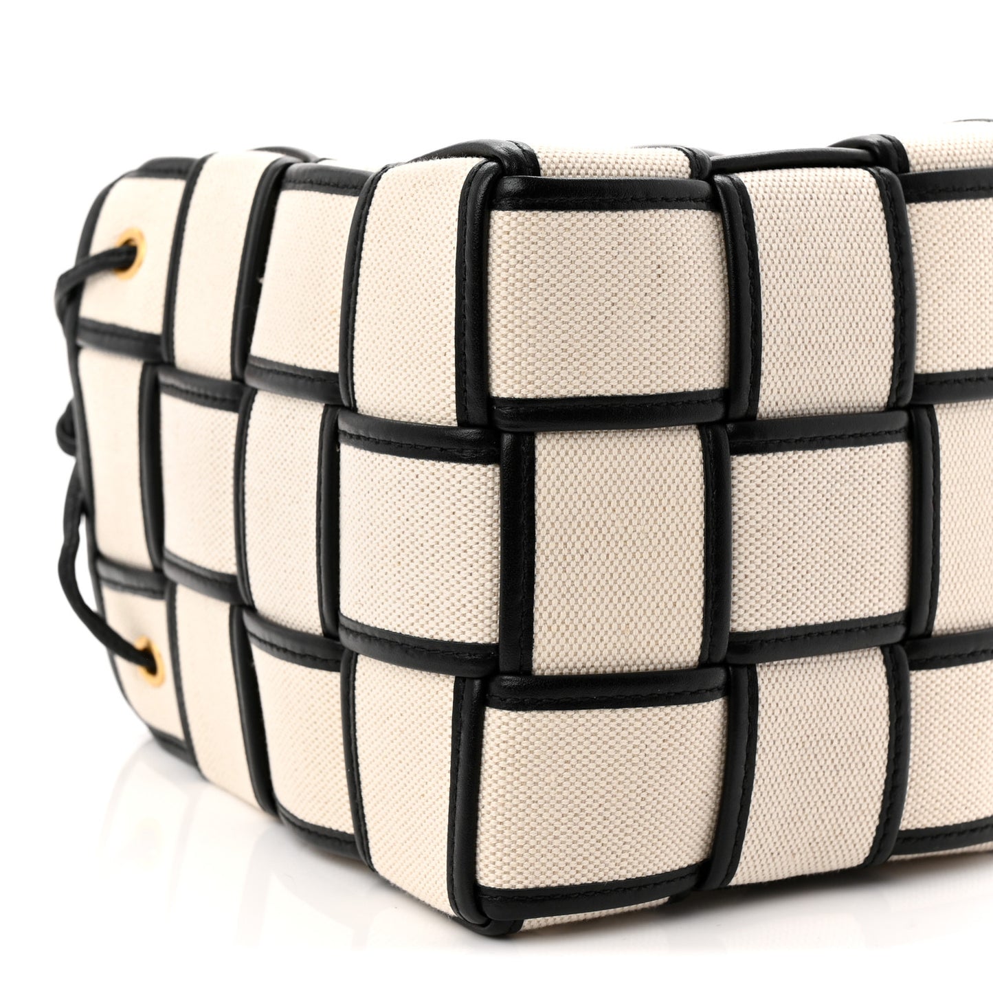 Canvas Nappa Maxi Intrecciato Small Cassette Bucket Bag Natural Black