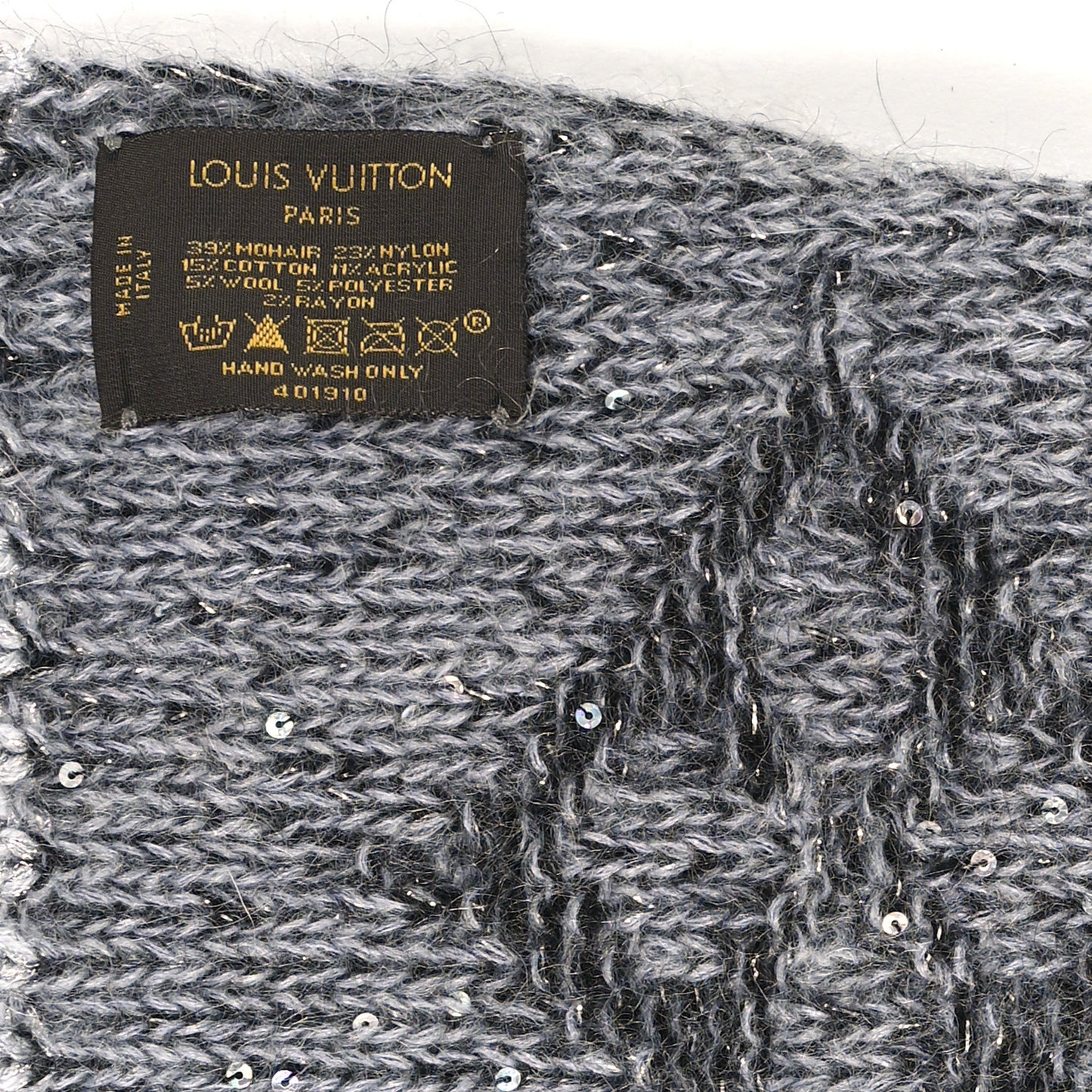 Mohair Nylon Cotton Wool Monogram Glitter Sunset Scarf Grey