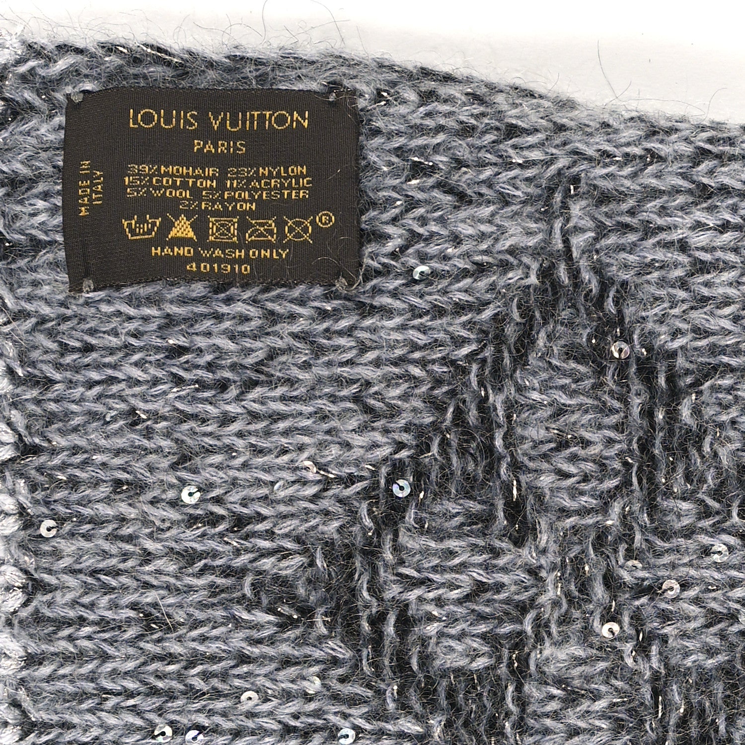 Louis Vuitton Mohair Nylon Cotton Wool Monogram Glitter Sunset Scarf Grey 3 of 3