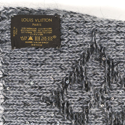 Louis Vuitton Mohair Nylon Cotton Wool Monogram Glitter Sunset Scarf Grey 3 of 3