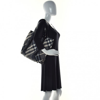Burberry Patent Trim Smoked Check Tote Black 3 of 12