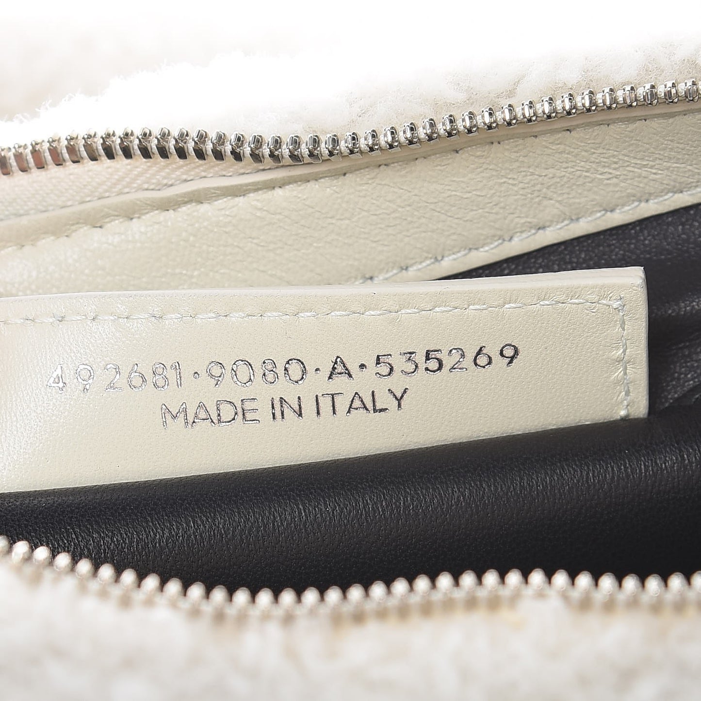 Sheepskin Shearling Contrasted Logo Large Zip Pouch White Black