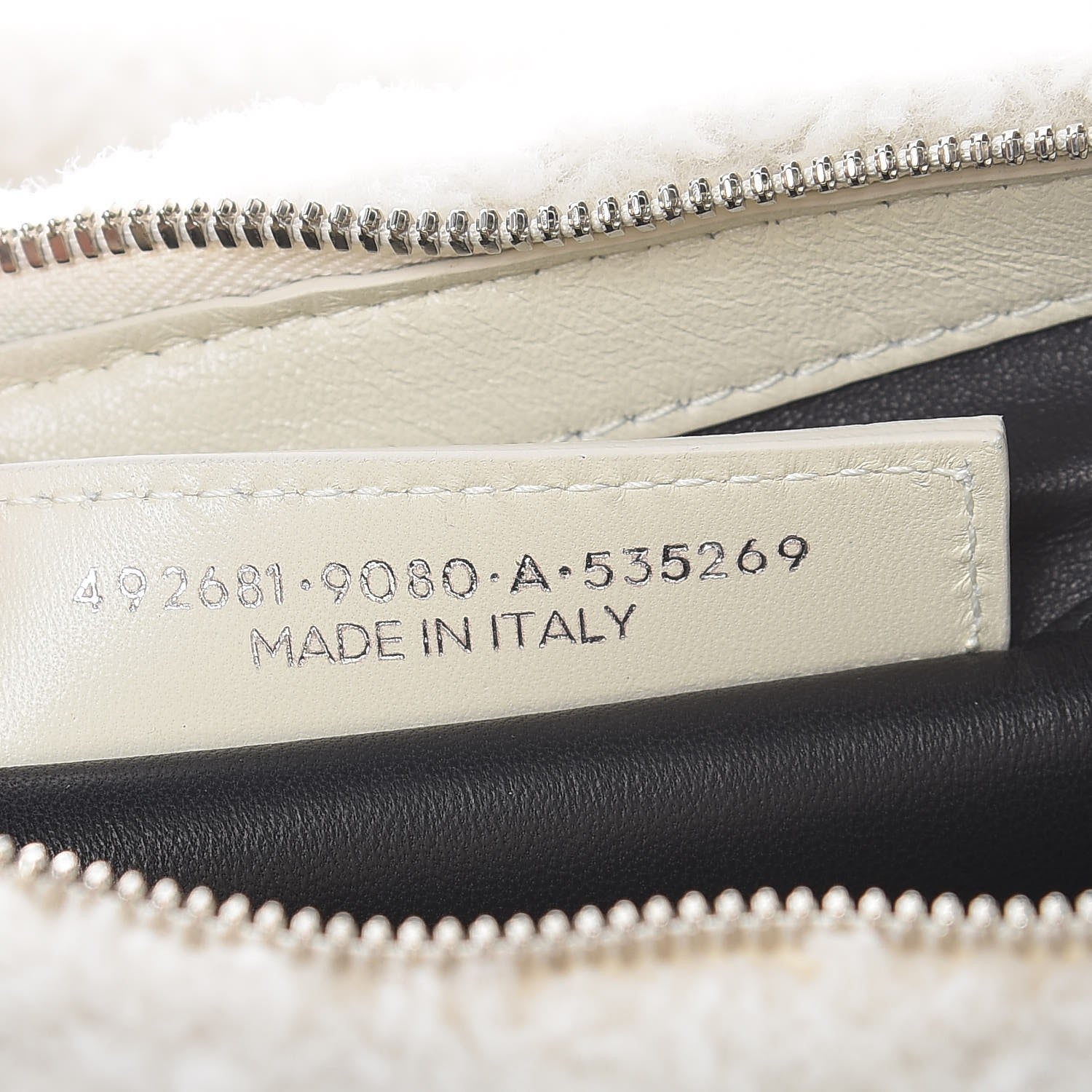 Balenciaga Sheepskin Shearling Contrasted Logo Large Zip Pouch White Black 7 of 7