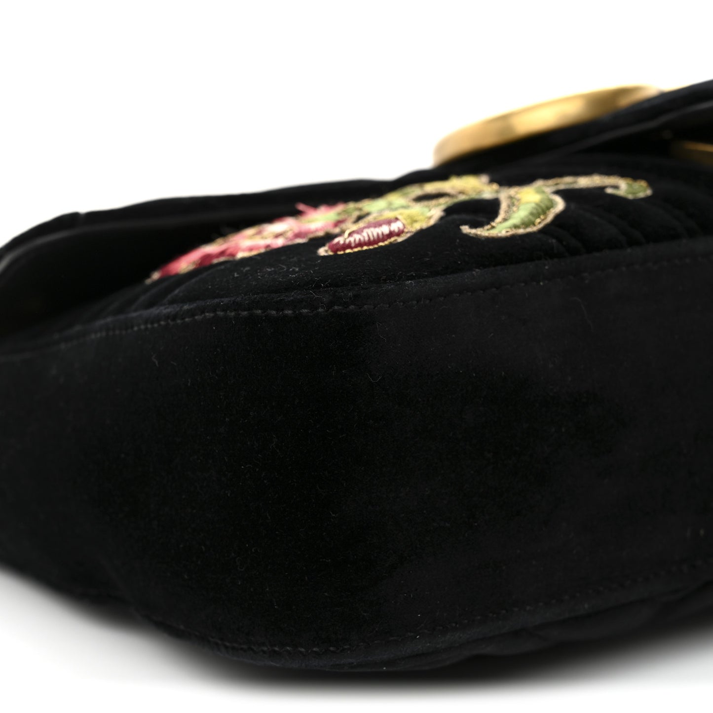 Velvet Matelasse Loved Embroidered Medium GG Marmont Shoulder Bag Black