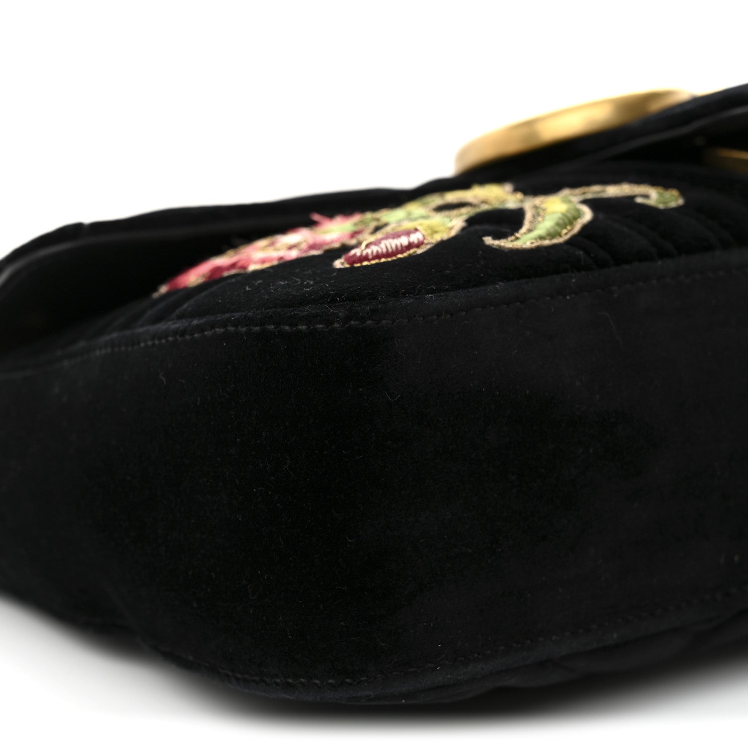 Gucci Velvet Matelasse Loved Embroidered Medium GG Marmont Shoulder Bag Black 9 of 11