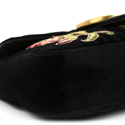 Gucci Velvet Matelasse Loved Embroidered Medium GG Marmont Shoulder Bag Black 9 of 11