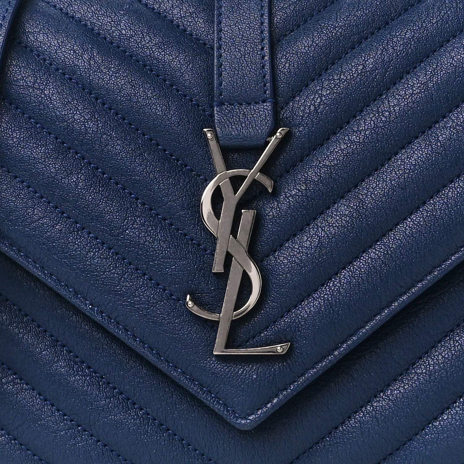 Saint Laurent Sheepskin Matelasse Chevron Monogram Medium College Bag Blue Charron 10 of 12