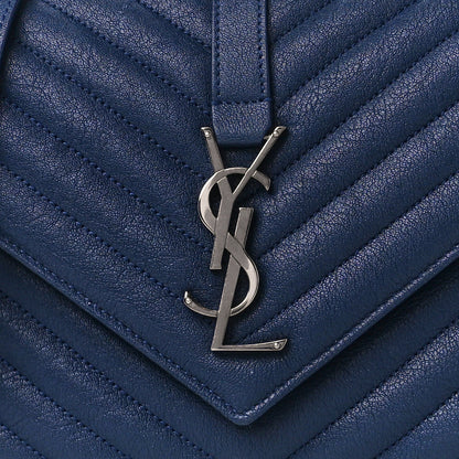 Saint Laurent Sheepskin Matelasse Chevron Monogram Medium College Bag Blue Charron 10 of 12