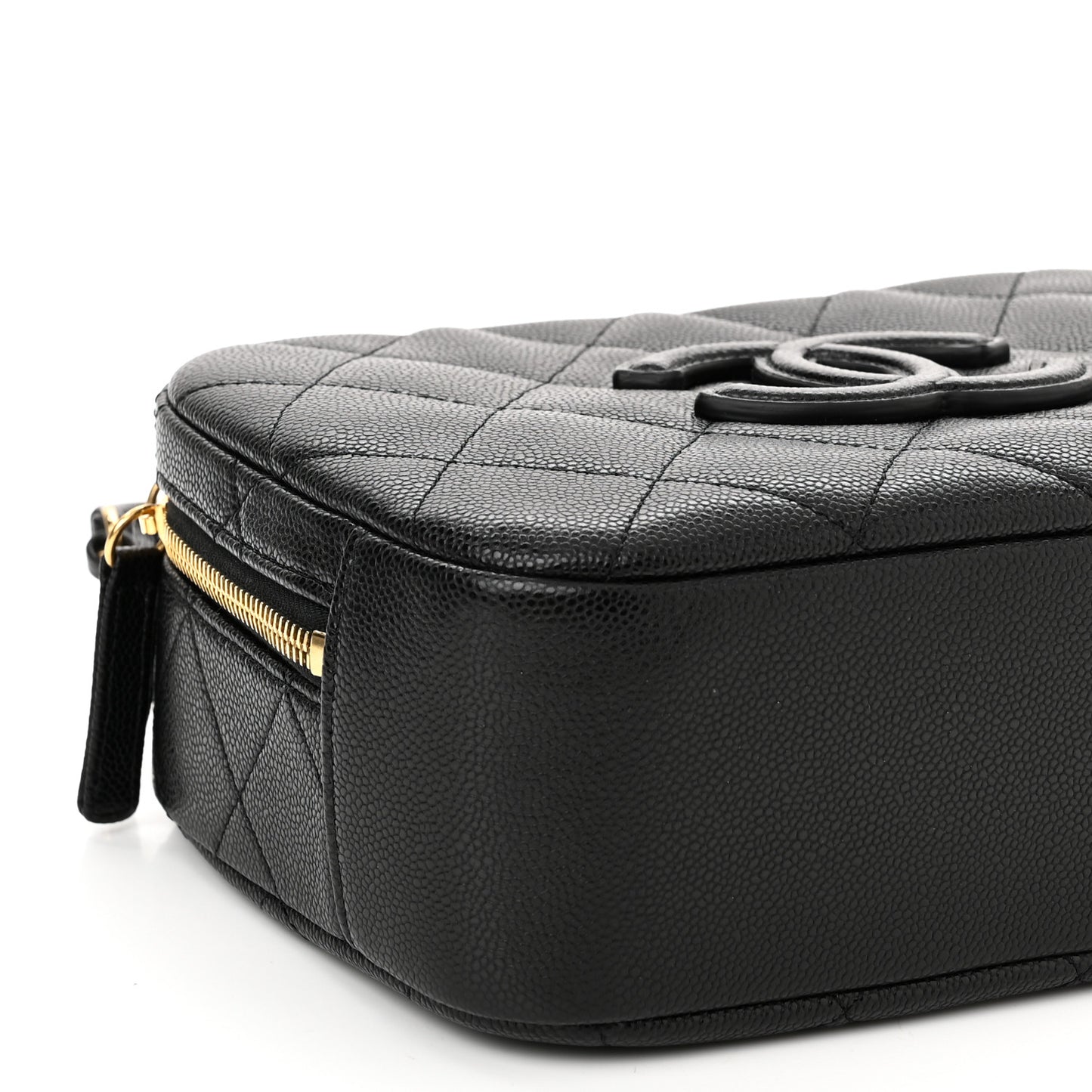 Caviar Quilted CC Small Top Handle Vanity Case Black