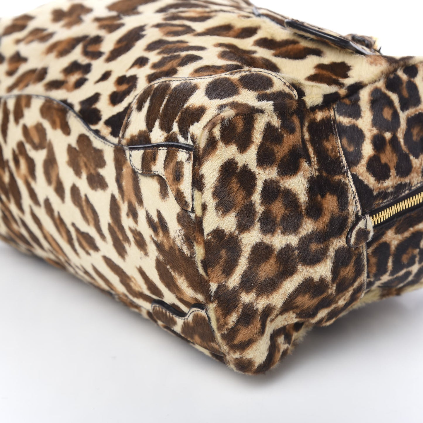 Calf Hair Leopard Print Shoulder Bag Avorio