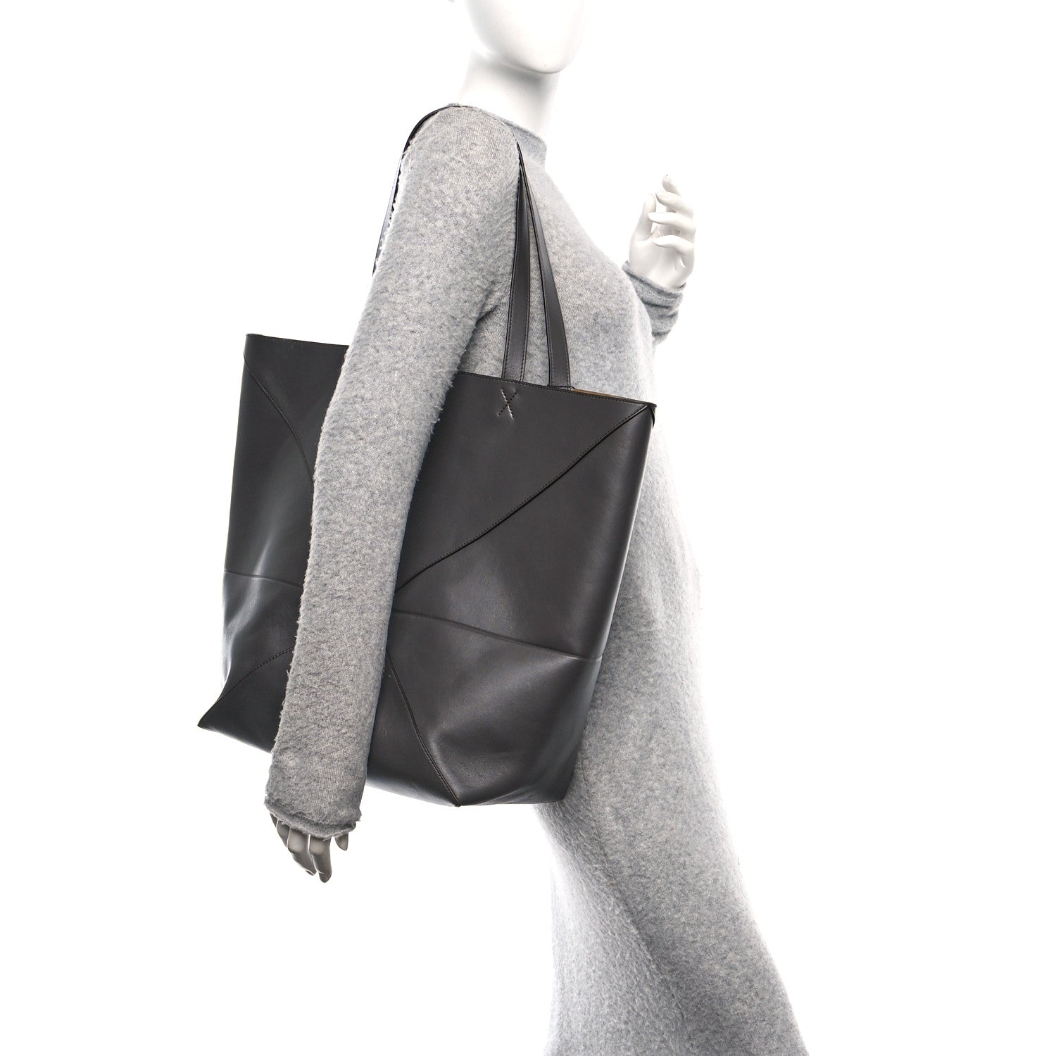 Loewe Shiny Calfskin Large Puzzle Fold Tote Dark Grey 2 of 10
