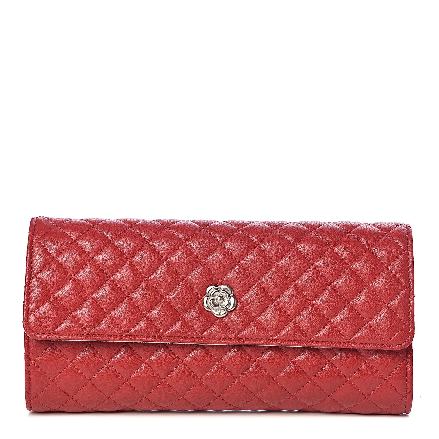 Lambskin Quilted Camellia Tri Fold Jewelry Case Red