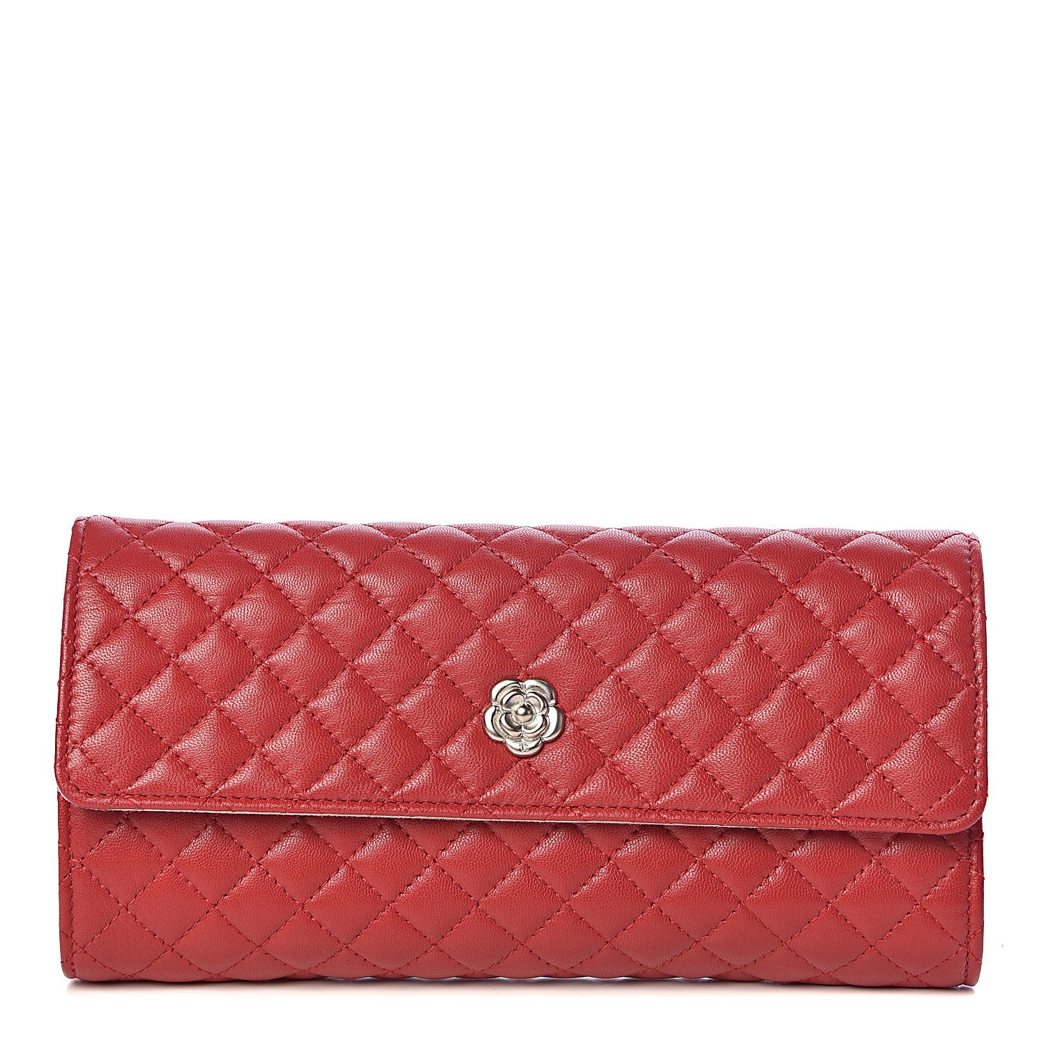 Chanel Lambskin Quilted Camellia Tri Fold Jewelry Case Red 1 of 9