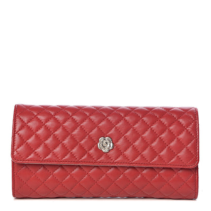 Chanel Lambskin Quilted Camellia Tri Fold Jewelry Case Red 1 of 9